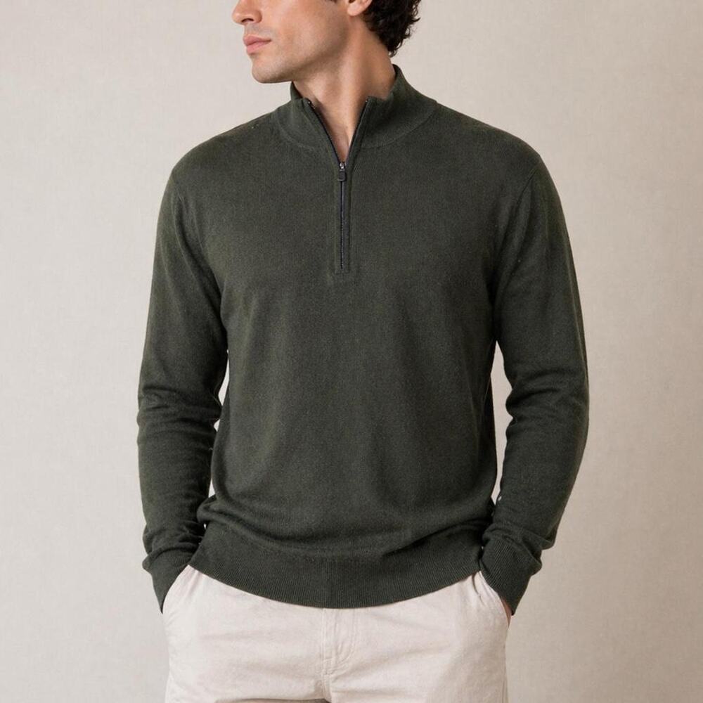 Banana Republic Luxury Forest Green Silk & Cashmere Quarter Zip Mens Large
